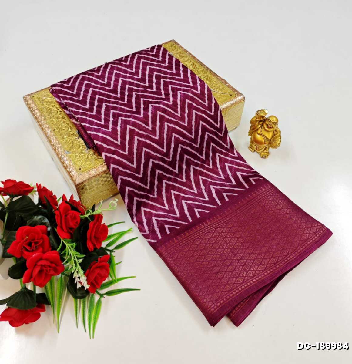 Fancy Print Soft Cotton Saree with Dual Contrast Border Design